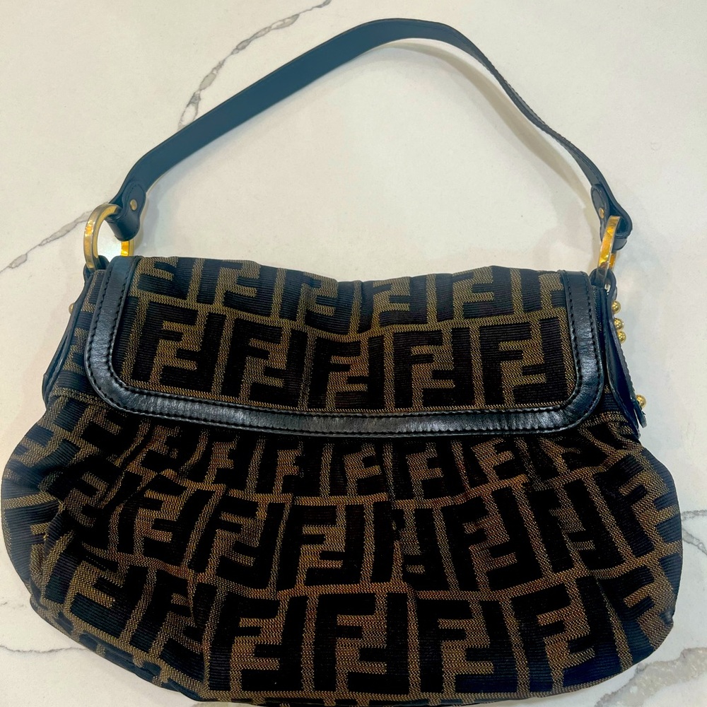 Pre Owned Fendi Zucca Canvas Mama Baguette Shoulder Bag